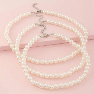 3pcs Toddler Girls Faux Pearl Decor Beaded Necklace